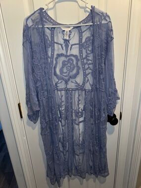 LC Lauren Conrad Lavender Embroidered Sheer Kimono